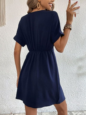 Tied Cuffed Sleeve Surplice Dress Tied Cuffed Sleeve Surplice Dress