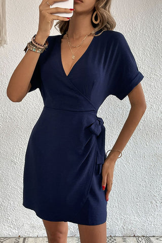 Tied Cuffed Sleeve Surplice Dress Tied Cuffed Sleeve Surplice Dress