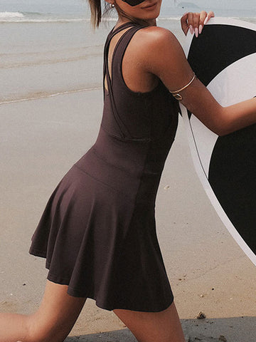V-Neck Wide Strap Active Dress with Unitard Liner V-Neck Wide Strap Active Dress with Unitard Liner