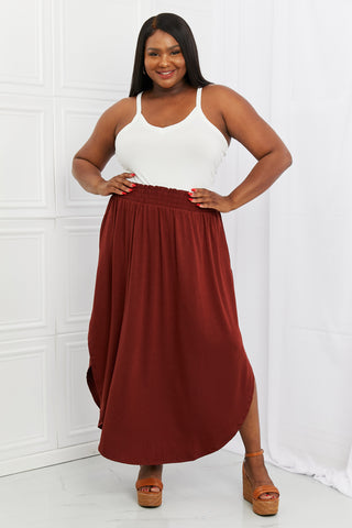 Zenana It's My Time Full Size Side Scoop Scrunch Skirt in Dark Rust Zenana It's My Time Full Size Side Scoop Scrunch Skirt in Dark Rust