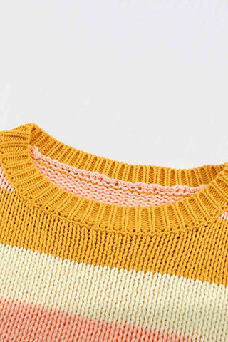 Woven Right Striped Dropped Shoulder Knitted Pullover Sweater Woven Right Striped Dropped Shoulder Knitted Pullover Sweater