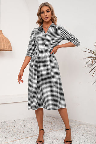 Plaid Collared Neck Midi Dress Plaid Collared Neck Midi Dress