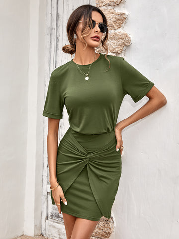 Twist Front Round Neck Mini Dress Twist Front Round Neck Mini Dress