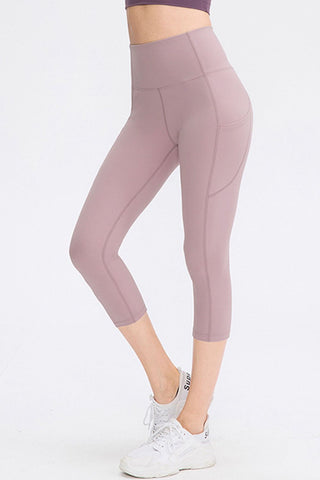 Wide Waistband Cropped Active Leggings with Pockets Wide Waistband Cropped Active Leggings with Pockets