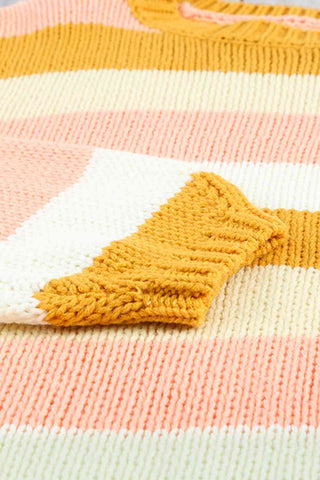 Woven Right Striped Dropped Shoulder Knitted Pullover Sweater Woven Right Striped Dropped Shoulder Knitted Pullover Sweater