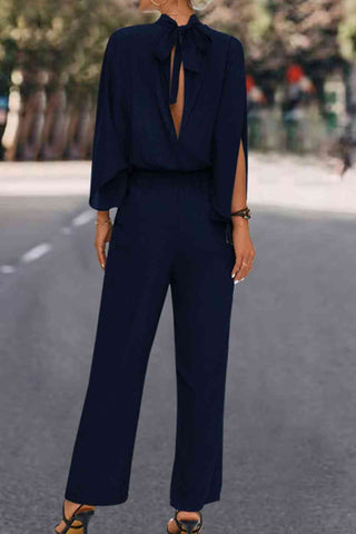Tie Back Mock Neck Split Sleeve Jumpsuit Tie Back Mock Neck Split Sleeve Jumpsuit
