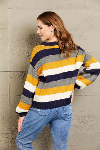 Woven Right Striped Dropped Shoulder Knitted Pullover Sweater Woven Right Striped Dropped Shoulder Knitted Pullover Sweater