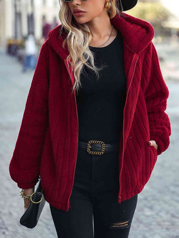 Zip-Up Hooded Jacket with Pockets Zip-Up Hooded Jacket with Pockets