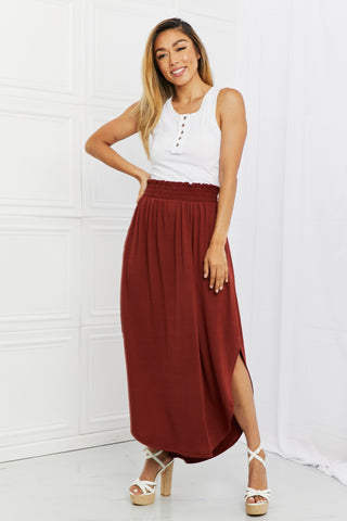Zenana It's My Time Full Size Side Scoop Scrunch Skirt in Dark Rust Zenana It's My Time Full Size Side Scoop Scrunch Skirt in Dark Rust