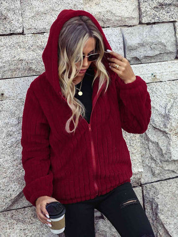 Zip-Up Hooded Jacket with Pockets Zip-Up Hooded Jacket with Pockets