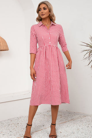 Plaid Collared Neck Midi Dress Plaid Collared Neck Midi Dress