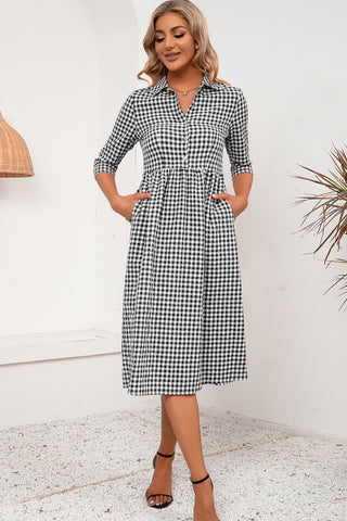 Plaid Collared Neck Midi Dress Plaid Collared Neck Midi Dress