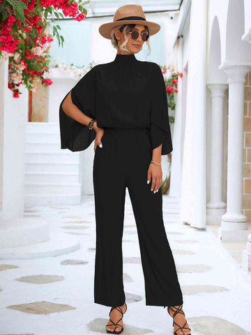 Tie Back Mock Neck Split Sleeve Jumpsuit Tie Back Mock Neck Split Sleeve Jumpsuit