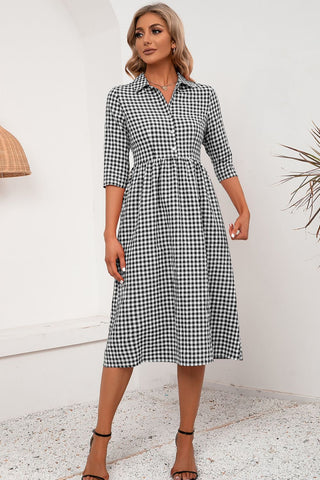 Plaid Collared Neck Midi Dress Plaid Collared Neck Midi Dress