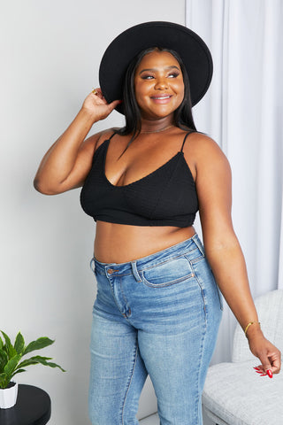 Zenana Full Size Textured Spaghetti Strap Bralette in Black Zenana Full Size Textured Spaghetti Strap Bralette in Black