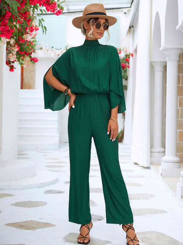 Tie Back Mock Neck Split Sleeve Jumpsuit Tie Back Mock Neck Split Sleeve Jumpsuit