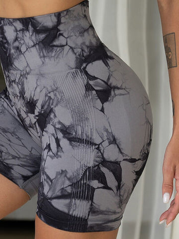 Tie-Dye High Waist Wide Waistband Active Shorts Tie-Dye High Waist Wide Waistband Active Shorts