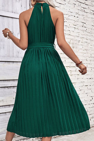 Tie Belt Pleated Midi Dress Tie Belt Pleated Midi Dress