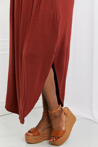 Zenana It's My Time Full Size Side Scoop Scrunch Skirt in Dark Rust Zenana It's My Time Full Size Side Scoop Scrunch Skirt in Dark Rust
