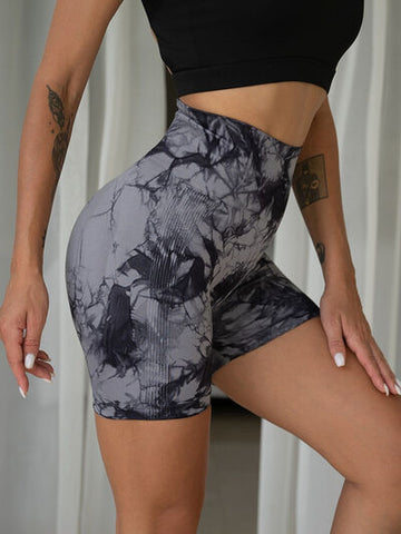 Tie-Dye High Waist Wide Waistband Active Shorts Tie-Dye High Waist Wide Waistband Active Shorts