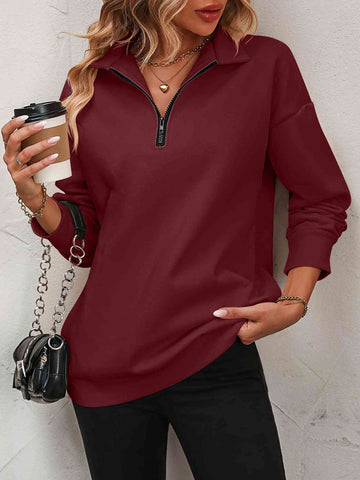 Zip-Up Dropped Shoulder Sweatshirt Zip-Up Dropped Shoulder Sweatshirt