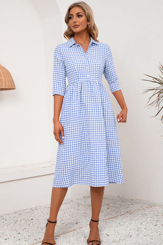Plaid Collared Neck Midi Dress Plaid Collared Neck Midi Dress