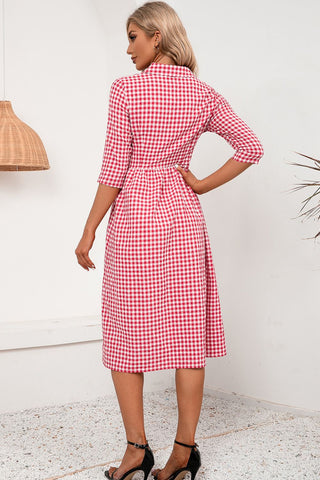 Plaid Collared Neck Midi Dress Plaid Collared Neck Midi Dress