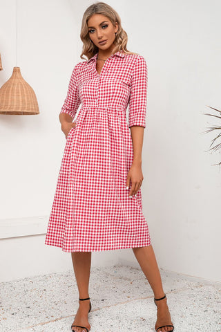 Plaid Collared Neck Midi Dress Plaid Collared Neck Midi Dress
