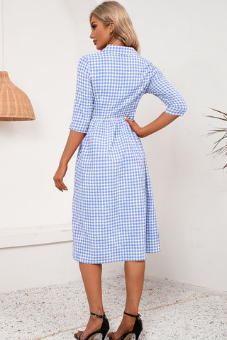 Plaid Collared Neck Midi Dress Plaid Collared Neck Midi Dress