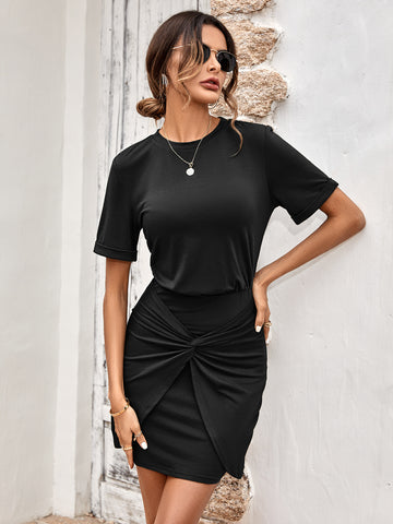 Twist Front Round Neck Mini Dress Twist Front Round Neck Mini Dress