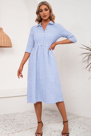 Plaid Collared Neck Midi Dress Plaid Collared Neck Midi Dress