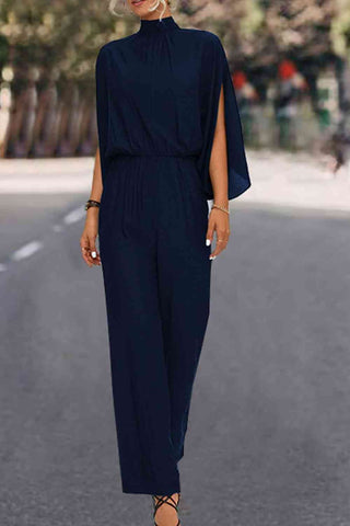 Tie Back Mock Neck Split Sleeve Jumpsuit Tie Back Mock Neck Split Sleeve Jumpsuit