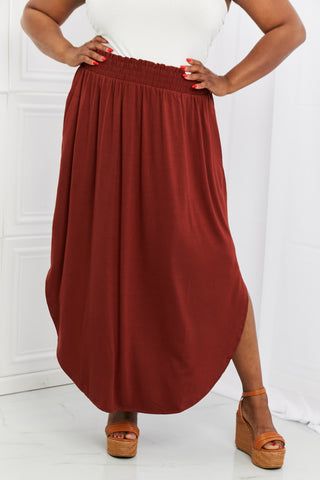 Zenana It's My Time Full Size Side Scoop Scrunch Skirt in Dark Rust Zenana It's My Time Full Size Side Scoop Scrunch Skirt in Dark Rust