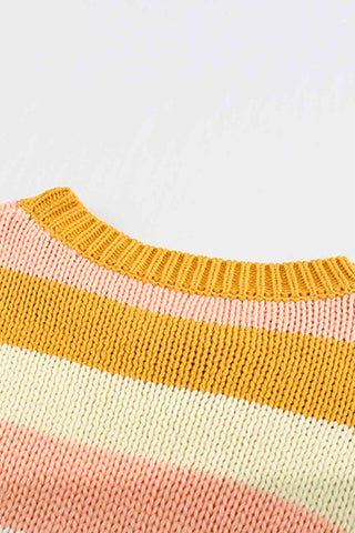 Woven Right Striped Dropped Shoulder Knitted Pullover Sweater Woven Right Striped Dropped Shoulder Knitted Pullover Sweater