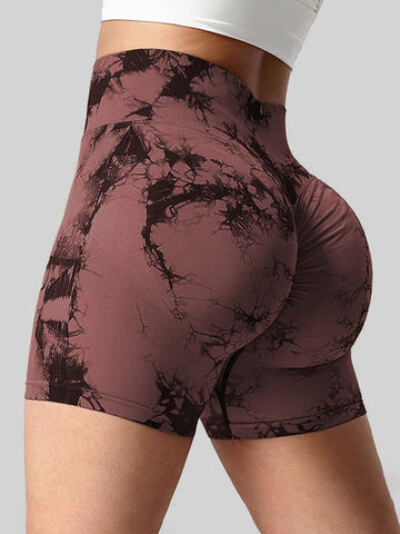 Tie-Dye High Waist Wide Waistband Active Shorts Tie-Dye High Waist Wide Waistband Active Shorts