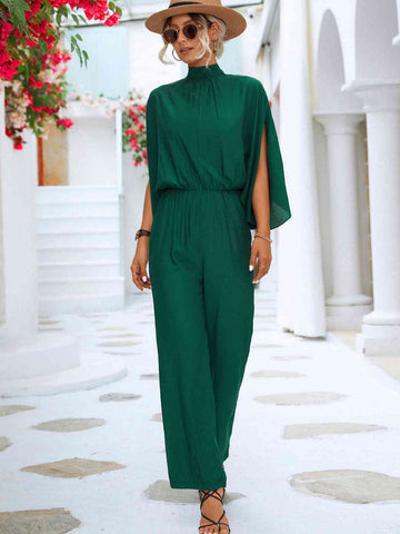 Tie Back Mock Neck Split Sleeve Jumpsuit Tie Back Mock Neck Split Sleeve Jumpsuit
