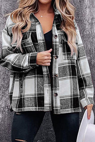 Plaid Pocketed Dropped Shoulder Coat Plaid Pocketed Dropped Shoulder Coat