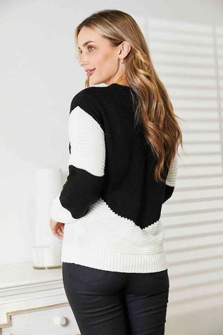 Woven Right Two-Tone Openwork Rib-Knit Sweater Woven Right Two-Tone Openwork Rib-Knit Sweater