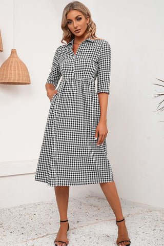 Plaid Collared Neck Midi Dress Plaid Collared Neck Midi Dress