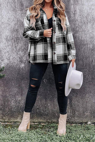 Plaid Pocketed Dropped Shoulder Coat Plaid Pocketed Dropped Shoulder Coat