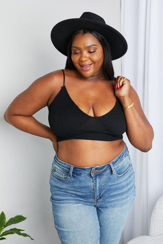 Zenana Full Size Textured Spaghetti Strap Bralette in Black Zenana Full Size Textured Spaghetti Strap Bralette in Black