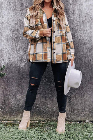 Plaid Pocketed Dropped Shoulder Coat Plaid Pocketed Dropped Shoulder Coat