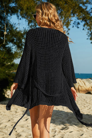 Tie-Waist Openwork Crochet Cover Up Tie-Waist Openwork Crochet Cover Up
