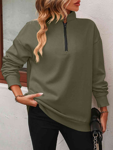 Zip-Up Dropped Shoulder Sweatshirt Zip-Up Dropped Shoulder Sweatshirt