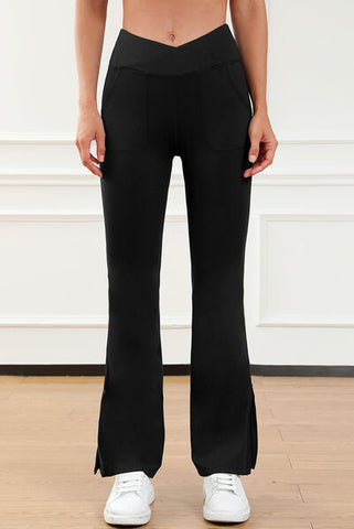 Wide Waistband Slit Bootcut Active Pants Wide Waistband Slit Bootcut Active Pants
