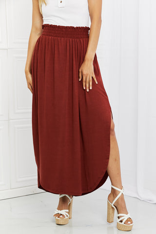 Zenana It's My Time Full Size Side Scoop Scrunch Skirt in Dark Rust Zenana It's My Time Full Size Side Scoop Scrunch Skirt in Dark Rust