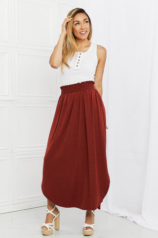 Zenana It's My Time Full Size Side Scoop Scrunch Skirt in Dark Rust Zenana It's My Time Full Size Side Scoop Scrunch Skirt in Dark Rust