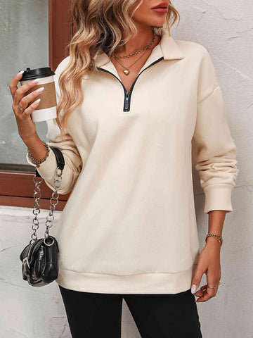 Zip-Up Dropped Shoulder Sweatshirt Zip-Up Dropped Shoulder Sweatshirt