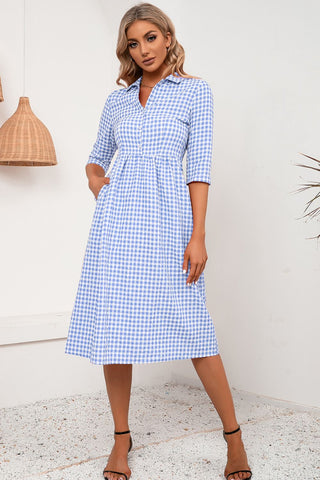 Plaid Collared Neck Midi Dress Plaid Collared Neck Midi Dress