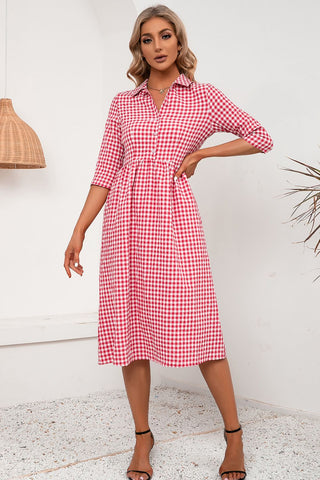 Plaid Collared Neck Midi Dress Plaid Collared Neck Midi Dress